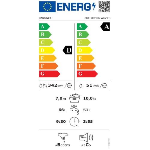 ΗΠΡ-ΣΤΕΓ/ΡΙΟ INDESIT BDE 107436 WKV EE 10/7KG A/D (ΑΤΜΟΥ)